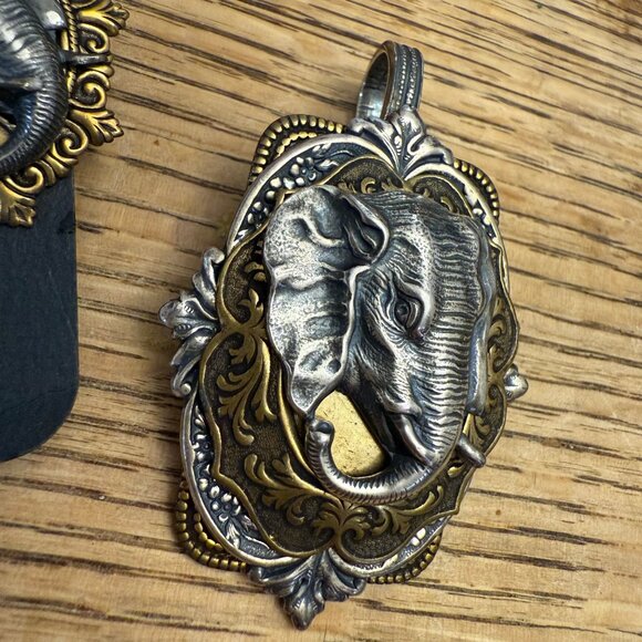 Sonja Lea Eccler elephant earrings two-tone heavy pendant set signed - Picture 2 of 10
